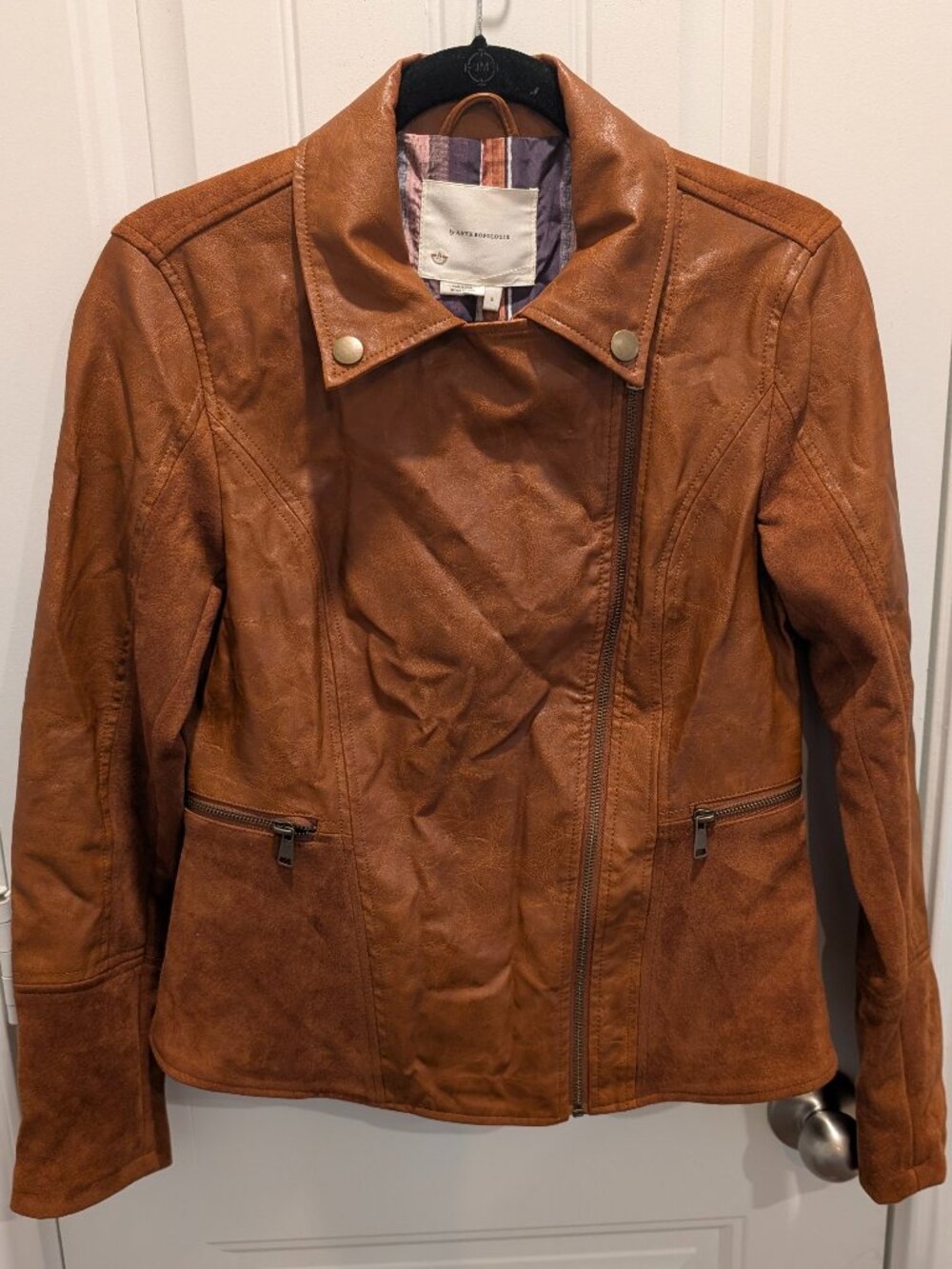 Anthropologie Women's Small Robyn Faux Leather Moto Jacket Brown Full Zip